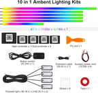 Dreamcolor Acrylic Interior Car LED Strip Lights, 10 in 1 Ambient Lighting Kit with Wireless APP, Dynamic Chasing Music Sync Fiber Optic Lights with DIY Mode, Car Inside Lighting Accessories