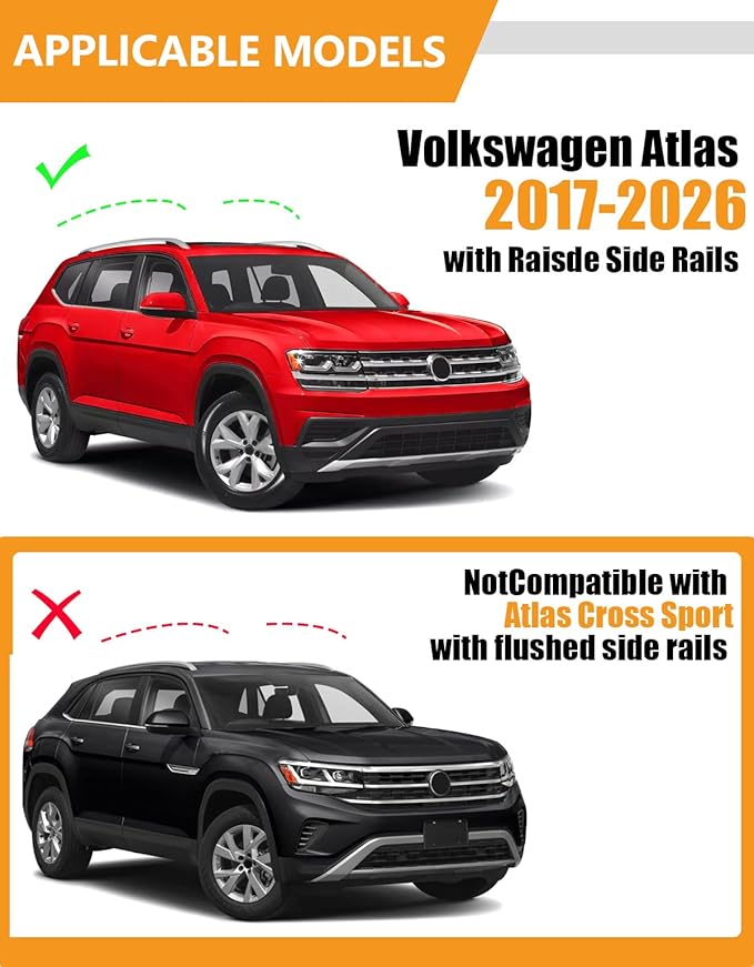 KINGGERI 300lb Lockble Roof Rack Cross Bars Compatible with Volkswagen VW Atlas 2017-2026 with Raised Side Rails(Not For Atlas Cross Sport), Heavy Duty Anti-Theft Aluminum Roof Rails Crossbars Rooftop