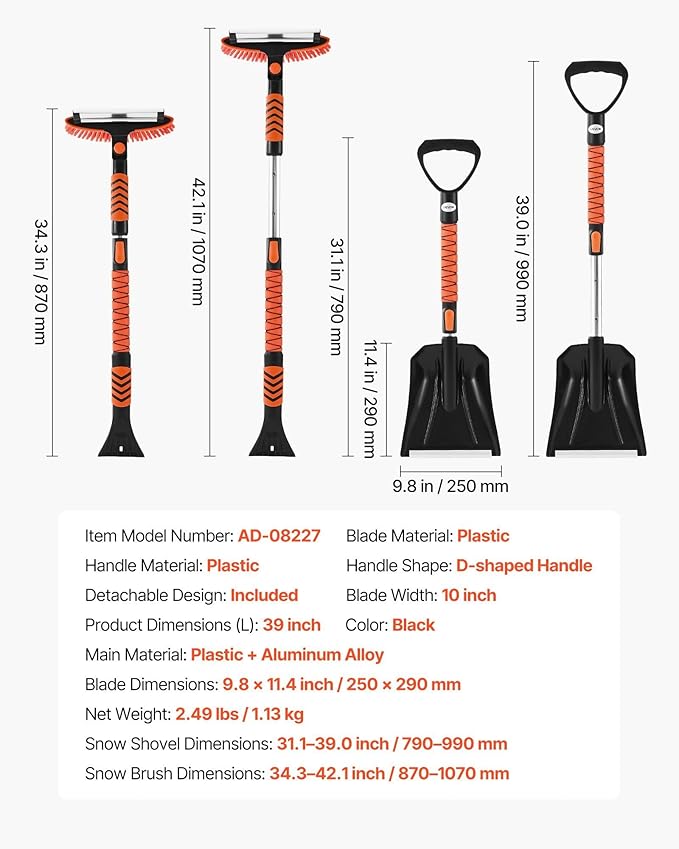 Snow Shovel and Snow Brush 42 in Extendable Snows Broom & Ice Scraper with 180° Pivoting Head Non-Slip Grip Portable Winter Snows Removal Tools for Cars Trucks SUVs Vehicle