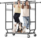 HOKEEPER Clothes Rack Heavy Duty Clothing Rack Load 650 LBS Collapsible Garment Rack with Wheels Double Rod Coat Rack for Han