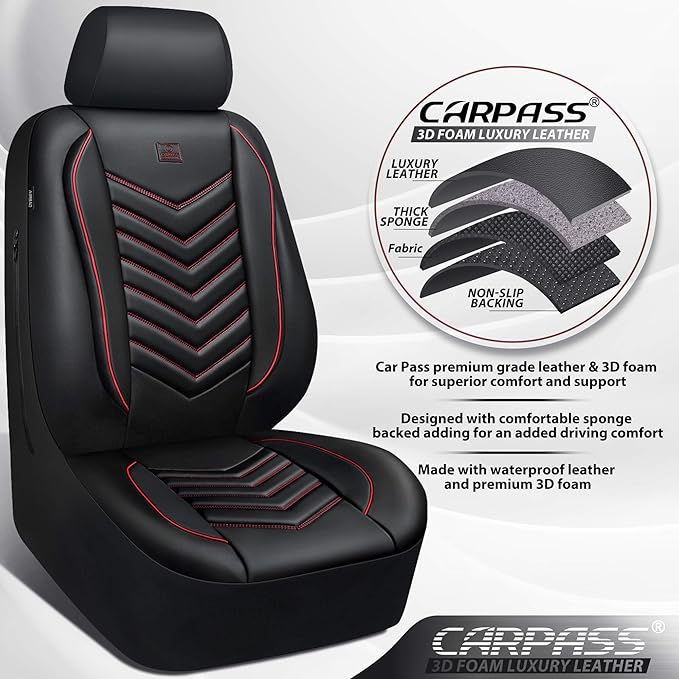 CAR PASS 3D Foam Faux Leather Car Seat Covers Front Seats,Waterproof Leather Front Seat Cover for Car,Universal Fit for SUV T
