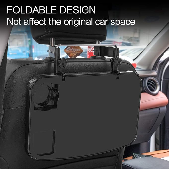 AutoChoice Foldable Car Seat Back Portable Tray for Food Dining Drink and Laptop, Hanging Car Steering Wheel Tray (2 Pack)
