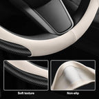Nappa Leather car Steering Wheel Cover,Carbon Fiber Sports car Interior Non-Slip Ultrathin 15 inches Universal (White)