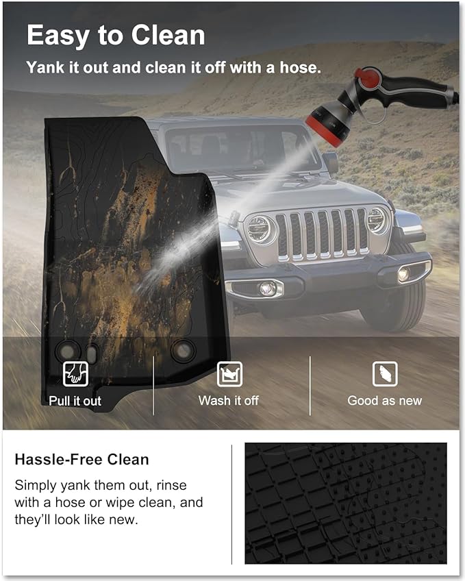 KIWI MASTER Floor Mats for 2020-2026 Jeep Gladiator JT, OEM Replacement 82215626AB, Custom Fit All Weather Car Mats, Heavy Duty TPE Floor Liners, Front & Rear 2 Row, Black