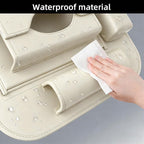 2 Pack Universal Premium Leather Foldable Car Backseat Organizer with Table Tray, Car Seat Back Protector with Garbage Bag Touch Screen Pad Holder, Car Kick Mats with Tissue Box (Beige)