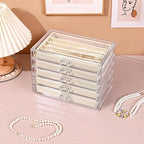 5 Drawers Necklace Organizer Storage, Tray with Clear Lid, Dustproof Velvet Necklaces Holder Storage Display Case, Necklace T