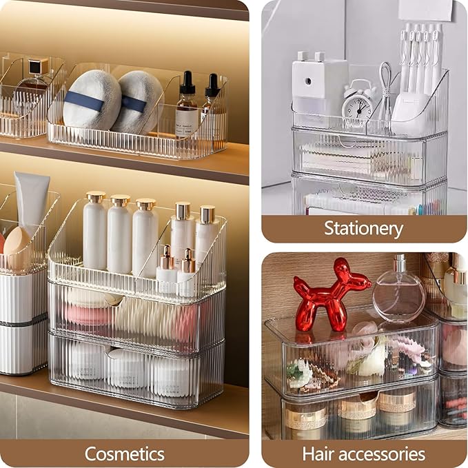 Medicine Cabinet Organizer 6 Tier, Stackable Bathroom Mirror Cabinet Organizers，Small Makeup Storage with 4 Drawer and 2 Tray