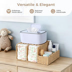 Diaper Caddy Organizer, Hand Rattan Nursery Storage Basket for Baby Essentials, Baby Changing Table Organizer Perfect Nursery