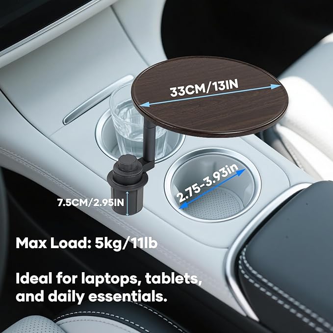 Car Tray Table for Laptop & Eating – 360° Rotating Birch Car Desk, Steering Wheel Tray & Cup Holder Table, Car Desk for Laptop, Compatible with Sedans, SUV, Truck, RV (E)