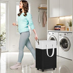 HomeHacks Laundry Basket with Wheels, Rolling Laundry Hamper, Collapsible & Waterproof Clothes Hamper, Narrow Corner Bins wit