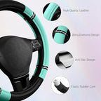 Road Comfort Leather Steering Wheel Cover – Premium Anti-Slip Car Steering Wheel Grip Cover – Universal Fit for 14.5”–15.5” C