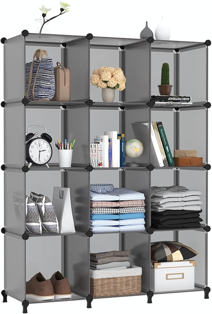 AWTATOS Cube Storage Organizer Closet Storage Cubes Shelves Bookshelf Clothes Organizer DIY Plastic 12 Cube Shelves for Home,