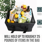 Extra Large Utility Tote Bag - Oversized Collapsible Tote with Wire Frame, Durable Reusable for Beach, Groceries, Laundry, Car Trunk, Storage and Travel - Includes 5x7 Bag with Hook - Black