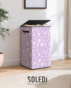 SOLEDI Laundry Hamper with Lid, 90L Tall & Large Floral Laundry Basket, Collapsible Clothes Hamper with Removable Bag, Dirty 