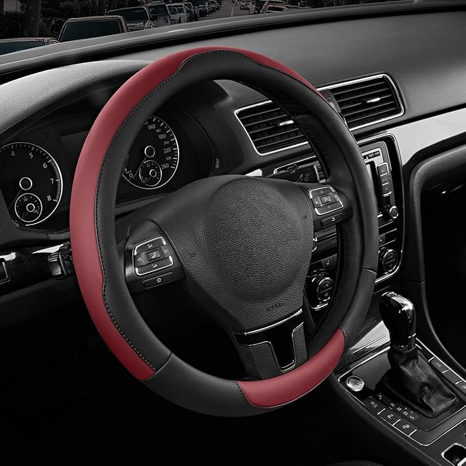 Road Comforts Steering Wheel Cover, Breathable Anti-Slip Leather Steering Wheel Cover, Universal Fit 14.5–15 Inch, Comfortabl
