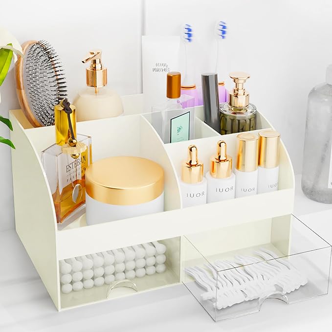 Makeup Organizer with Drawers, Cosmetic Storage for Dresser Vanity and Bathroom Countertop, Beauty Holder for Lipstick Brush,
