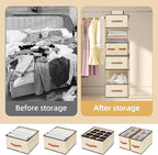 Hanging Closet Organizer 6-Shelf, Upgrade Hanging Shelves for Closet with 5 Removable Drawers & Side Pockets, Hanging Shelf O