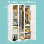 Tangkula Portable Closet Wardrobe, Foldable Clothes Organizer with Cubby Storage, Hanging Rods, Easy Assemble Clothing Storag