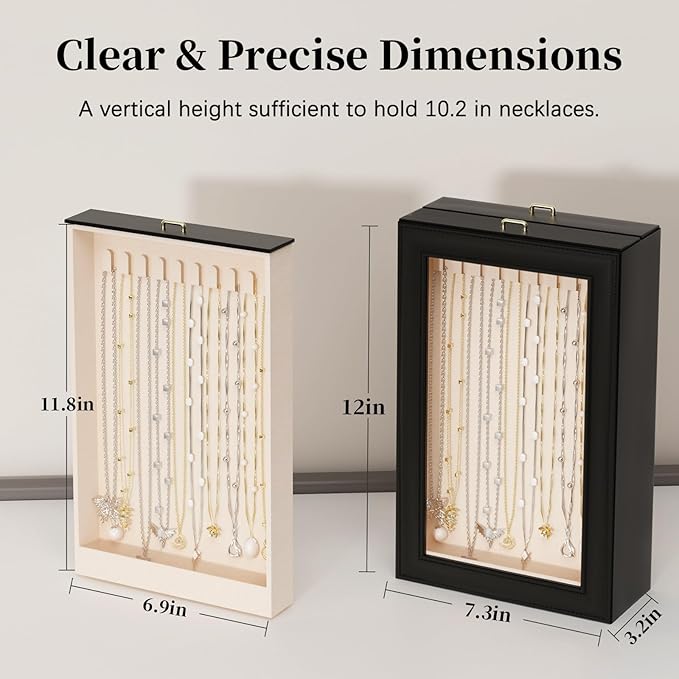 Necklace Organizer Box - 2-Layer Double-Sided Clear Lid Jewelry Storage Case, Anti-Tangle Necklaces Display Holder for Pendan