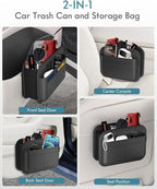 FLORICH Car Door Organizer, Small Leather Foldable Hanging Organizer and Trash Can 2-in-1, Multi-Function Mini Storage Box Garbage Can for Car Back Seats and Side Door-1Pack