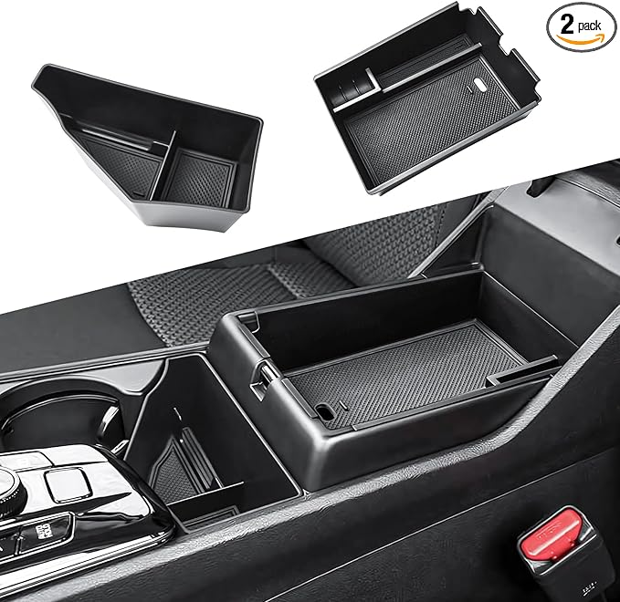 2PCS Center Console Organizer & Armrest Storage Box Compatible with 2023-2025 2026 Kia Sportage Hybrid/Plug-in Hybrid Accessories (with Rotary Type Transmission ONLY), ABS Middle Console Insert Tray