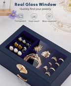 Enthralite Jewelry Box with 1 Drawers: Display Organizer for Earrings Necklaces - Gifts for Girls Women (Dark Blue)