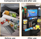 2PCS Car Seat Back Organizer, Waterproof Vehicle Storage Bag with Touch Screen Tablet Holder & 9 Pockets, Auto Kick Mats Back Seat Protector for Kids, Universal Travel Accessories (Gray/Large)