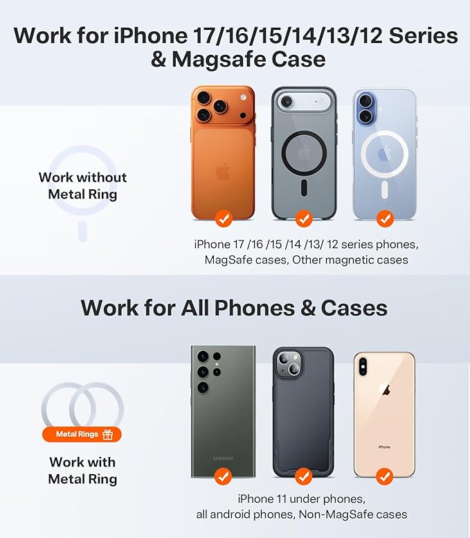 TORRAS 2026 Vacuum for Magsafe Car Mount【98+LBS Strongest Suction & Ultra Magnet】 Magnetic Phone Holders for Your Car, 360° Adjustable Car Phone Holder Mount for iPhone 17 Pro Max 16 15 14 13 12