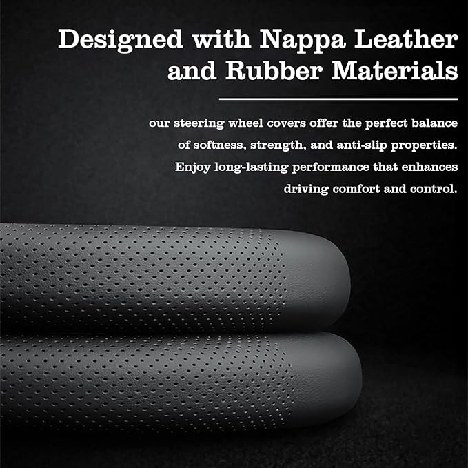 Car Leather Steering Wheel Cover - Panapi Material, Universal 14.5-15 Inch Leather Anti-Slip Breathable Auto Steering Wheel C
