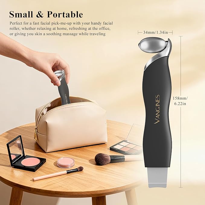 3-in-1 Ice Roller for Face & Eyes – Cooling Facial Roller, Pore Cleansing Tool with 2 Silicone Brushes, Stainless Steel Roller for Puffiness & Pores (Black)