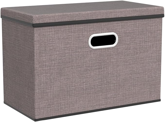 PRANDOM Large Collapsible Storage Bins with Lids [3-Pack] Linen/Cotton Blend Foldable Storage Boxes Organizer Containers Bask