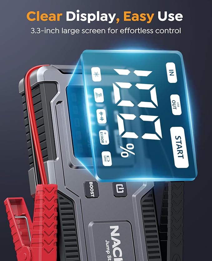 Jump Starter 6000A, 12V Car Battery Jump Starter with Built-in Smart Jumper Cables, Car Jump Starter Jump Box Portable