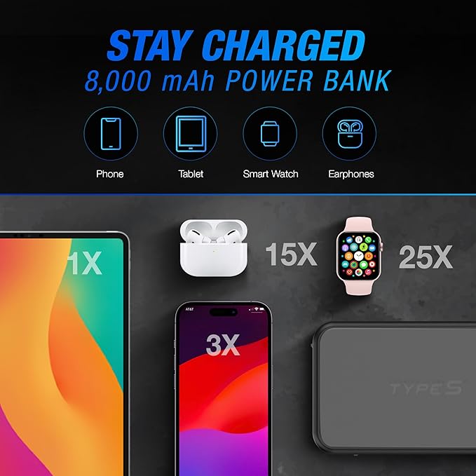 Type S Dynamic Light DL20 1000A Car Battery Jump Starter 12V 6L Gas 3L Diesel LCD Display, Car Jumper Starter Portable Charger, Jump Box, Power Bank, Emergency Hazard Lights, UL Listed - Gray