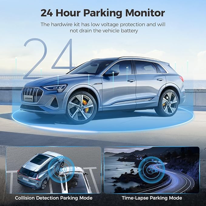 AZDOME M01 Dual Dash Cam Front and Rear with Free 64GB Card, 3" Screen Dual Dashboard Camera for Car, Built-in ADAS G-Sensor,