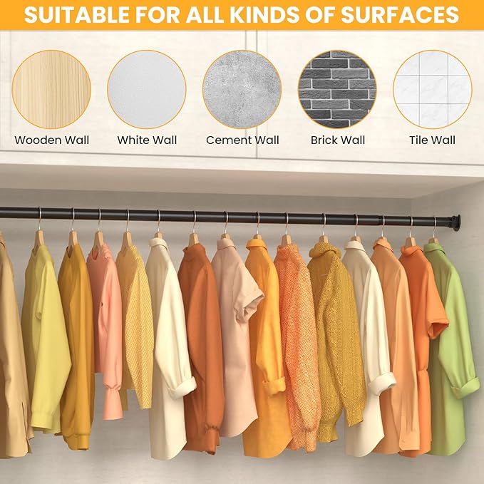 Closet Rods for Hanging Clothes, 17-28 Inch No-Cut Stepless Adjustable Closet Rod, 1.3 Inch Heavy Duty Metal Closet Hanging R