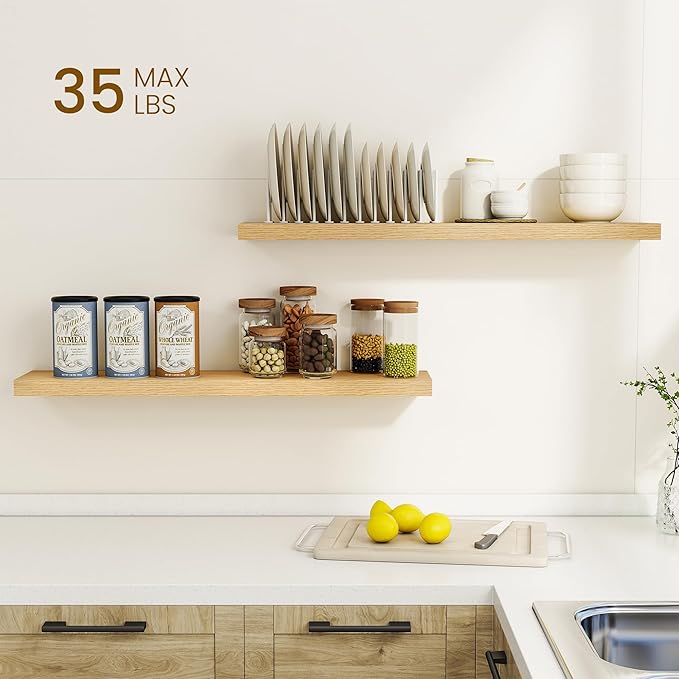 Dreamland 36Inch Floating Shelves for Wall, Rustic Wooden Floating Shelves for Bathroom|Bedroom|Kitchen, 2 Pack Deep Wall Mou