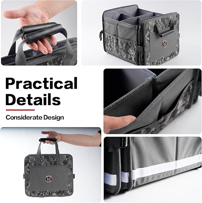 LIBZAKI Car Trunk Organizer,3 Compartments Big Trunk Storage, Large Capacity, Foldable, 95L Heavy Duty Storage Box for Car,