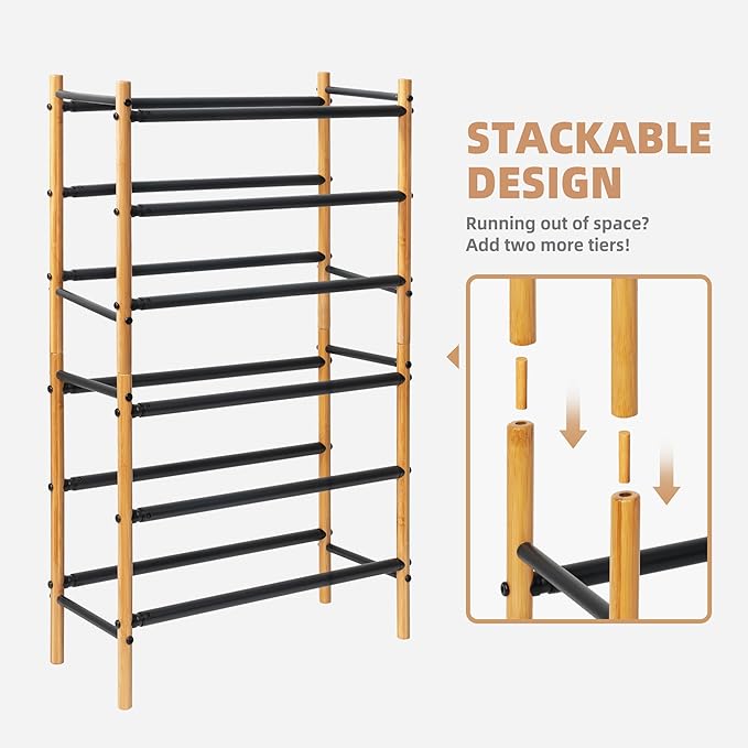 STORAGE MANIAC Expandable Shoe Rack, 16 Pairs Stackable Small Shoe Rack, Metal Adjustable Shoes Organizer for Closet, Entrywa