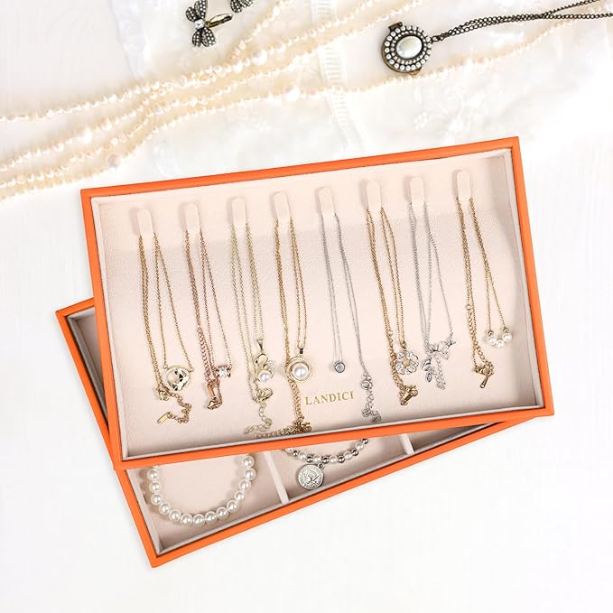 LANDICI Stackable Jewelry Organizer Trays 4 Set,PU Leather Jewelry Organizer Drawer,Jewelry Storage Display Tray for Earring 