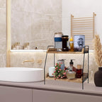 QUALLON Coffee Bar Accessories and Organizer, Coffee Station Organizer 2 Tier Bathroom Counter Organizer, Wood Coffee Tray, B