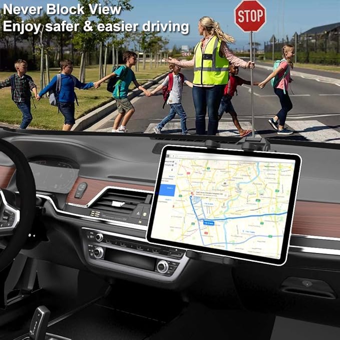 Tablet Mount Car Dashboard Holder for 4-13" iPad Phone, Truck Dash Holder with Strong Suction Cup for for iPad Pro 12.9 10.5 9.7, iPad Air Mini, Samsung Galaxy Tab, Kindle Fire HD, iPhone