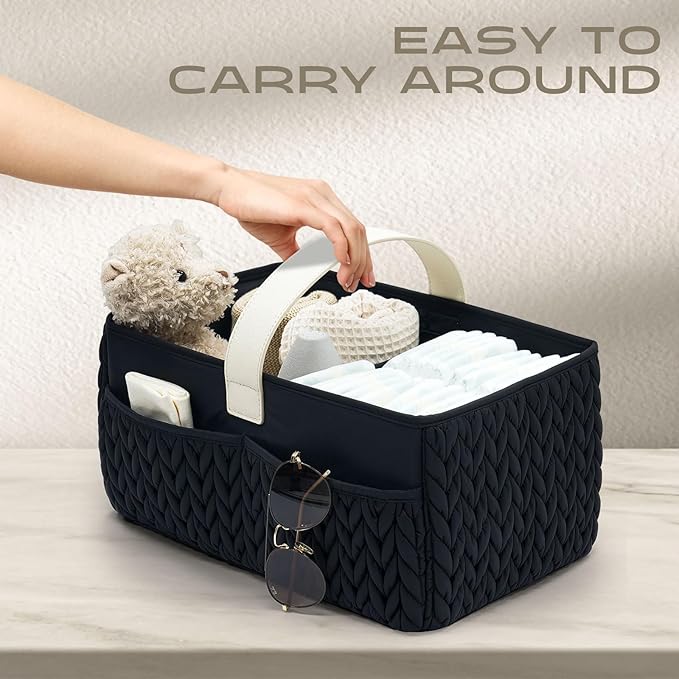 Luxurious Baby Diaper Caddy, Nursery Storage Basket for Newborn Essentials, Travel Baby Basket for Diapers Baby Wipes, Organi