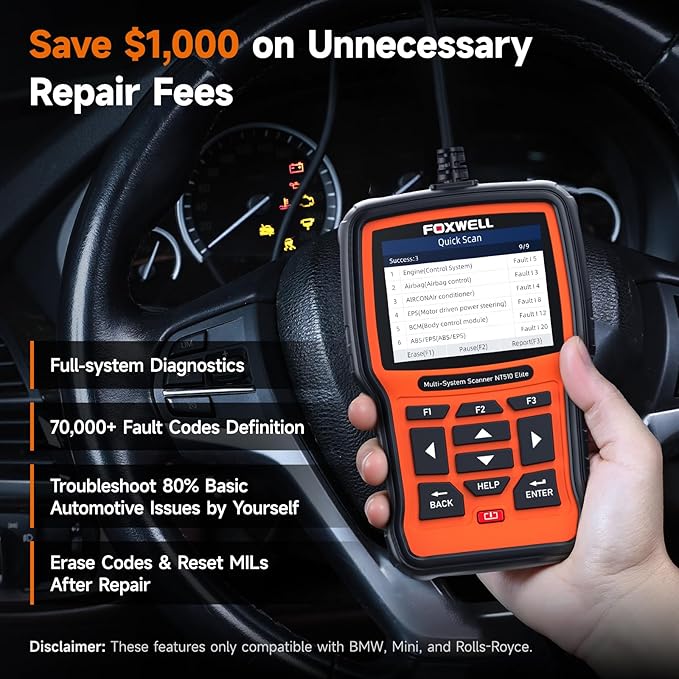 FOXWELL NT510 Elite Scan Tool fit for BMW Scanner Full Diagnostic Tool OBD2 Scanner, All System Bi-Directional Control Code