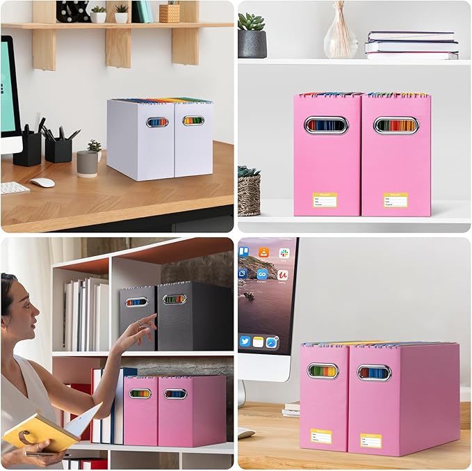 BALEINE File Organizer Box, Cardboard File Folder Organizer with Handle for Letter Size, Portable Collapsible Hanging Filing 