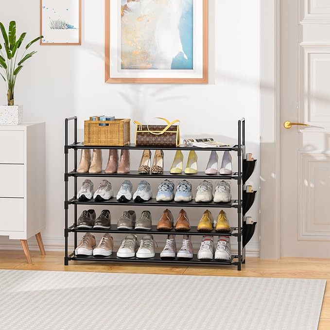 OYREL 5 Tier Shoe Organizer Rack for Closet, Entryway, Garage, Door, Space Saving, Shoe Holder Stand/Tower, Large, 20-25 Capa