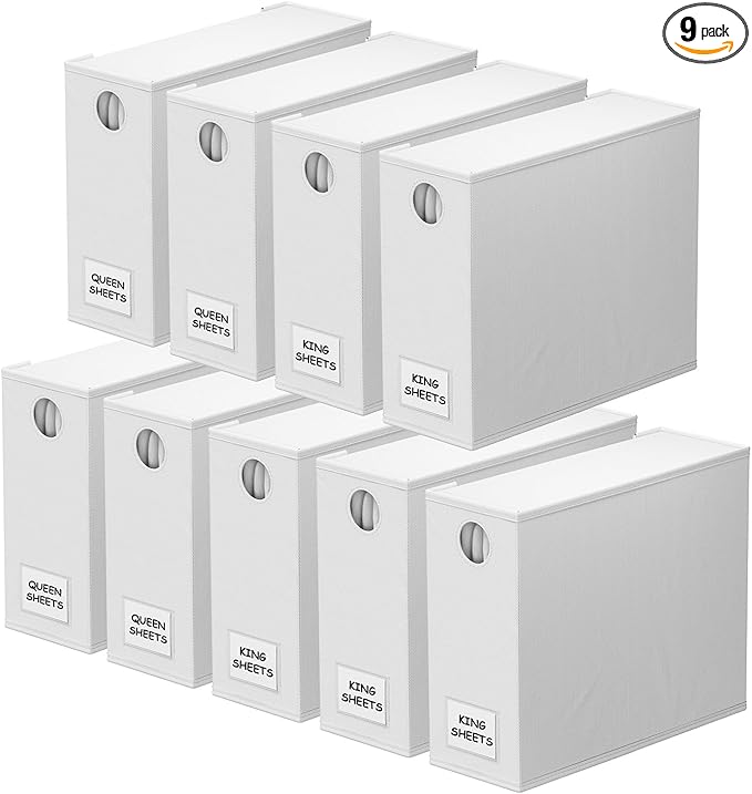 SpaceAid 9 Pack Bed Sheet Organizers and Storage, Foldable Sheet Organizer with Window for Linen Closet, Set Folder Keeper fo