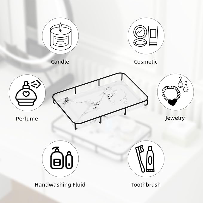 Dobbyby Vanity Tray Makeup Organizer Cosmetics Storage Bathroom Skincare Organizer Countertop Display Rack in Dresser Stainle