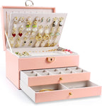 3-Layer Jewelry Box for Women, Jewelry Organizers and Storage with Removable Jewelry Tray, Vintage Quilted Top Lockable Jewel