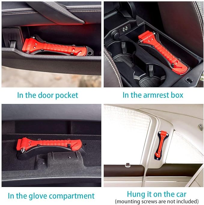 Car Safety Hammer (2 Pack) - 2-in-1 Emergency Escape Tool with Window Breaker & Seat Belt Cutter for Vehicles, Home & Office
