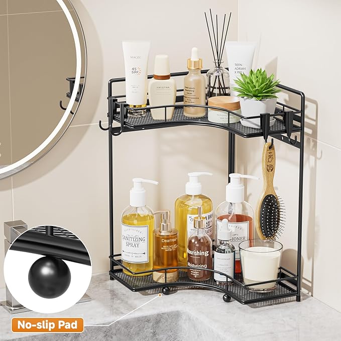 VITVITI 2-Tier Corner Bathroom Counter Organizer, Bathroom Countertop Organizer Storage for Sink, Metal Mesh Makeup Organizer